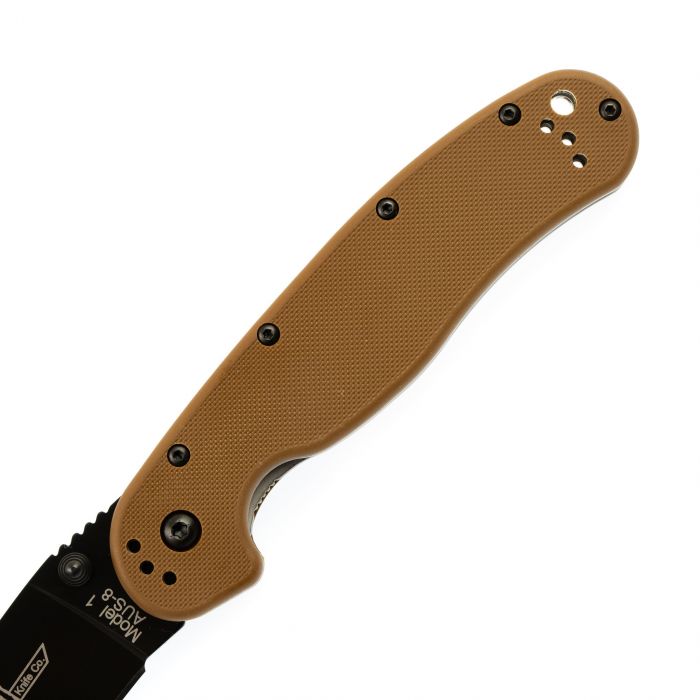 Нож складной Ontario RAT-1, сталь Aus-8. Клинок - Black, Рукоять - Brown GRN